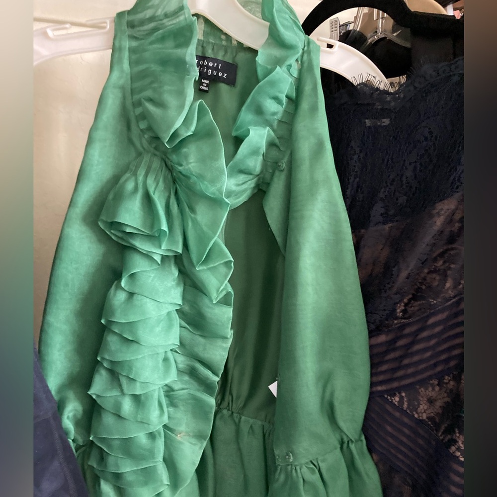 Robert Rodriguez organza ruffle blouse w self sash